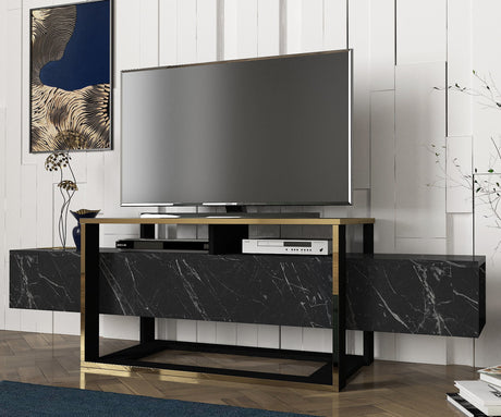 TV Furniture - TV Furniture Bianco Black Gold Melamine 160x49.8x46.1 cm - Dimehouse