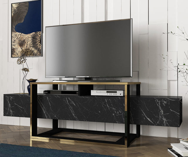 TV Furniture - TV Furniture Bianco Black Gold Melamine 160x49.8x46.1 cm - Dimehouse