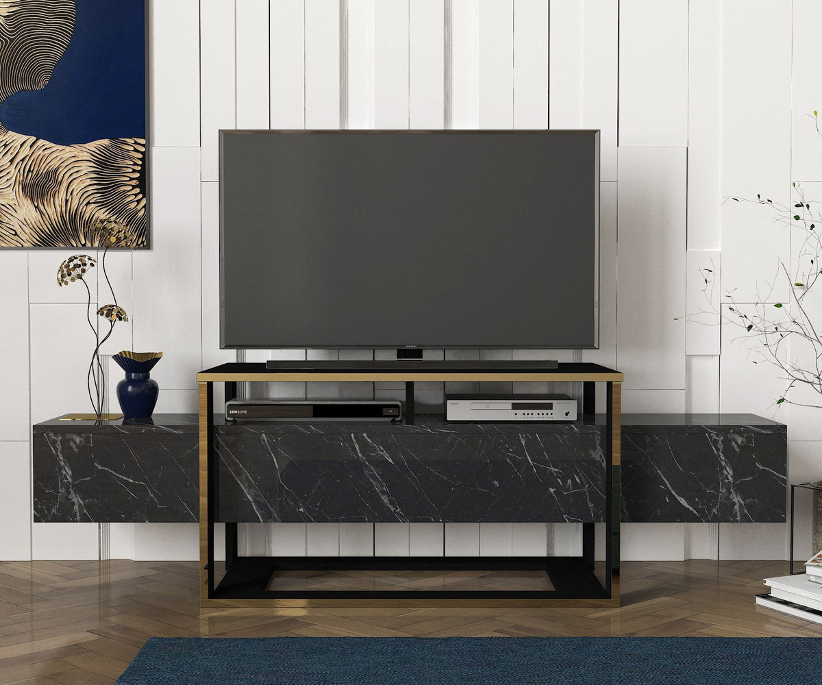 TV Furniture - TV Furniture Bianco Black Gold Melamine 160x49.8x46.1 cm - Dimehouse
