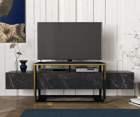 TV Furniture - TV Furniture Bianco Black Gold Melamine 160x49.8x46.1 cm - Dimehouse