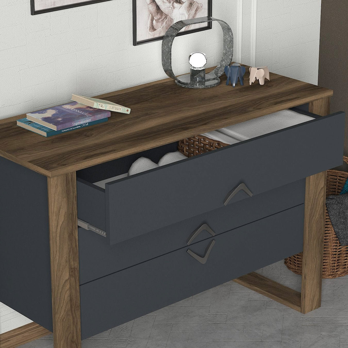 Chests of drawers - Chest of drawers Bumerang Walnut Anthracite Melamine 110x76x44.8 cm - Dimehouse