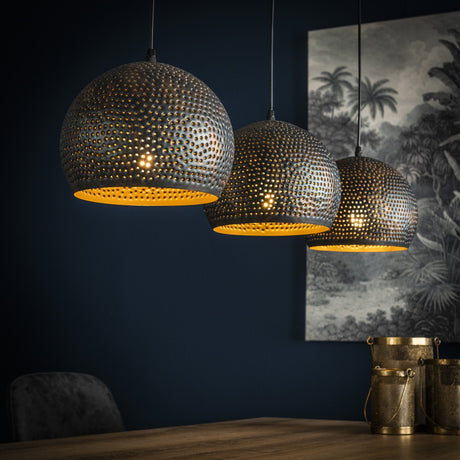 Hanging lamp Aya 3 Sphere DH Interior Brown LxWxH 87x33x27 Black brown Atmospheric photo diagonal front view