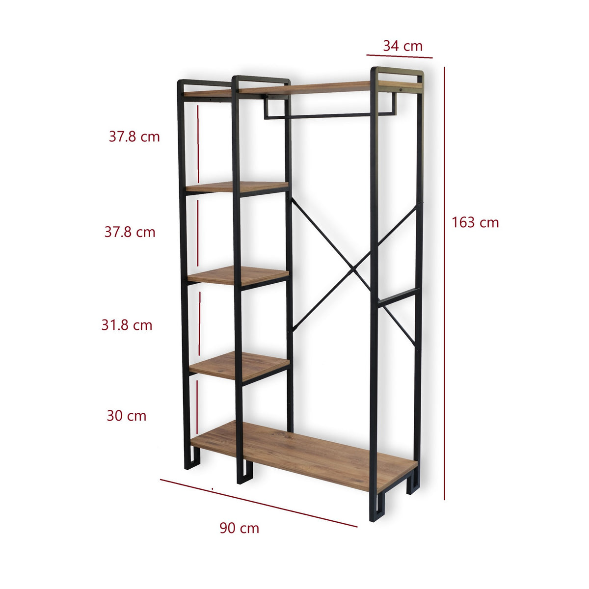 Coat Racks - Wardrobe Furniture Coat Rack Rox Natural - With Shelves - Dimehouse