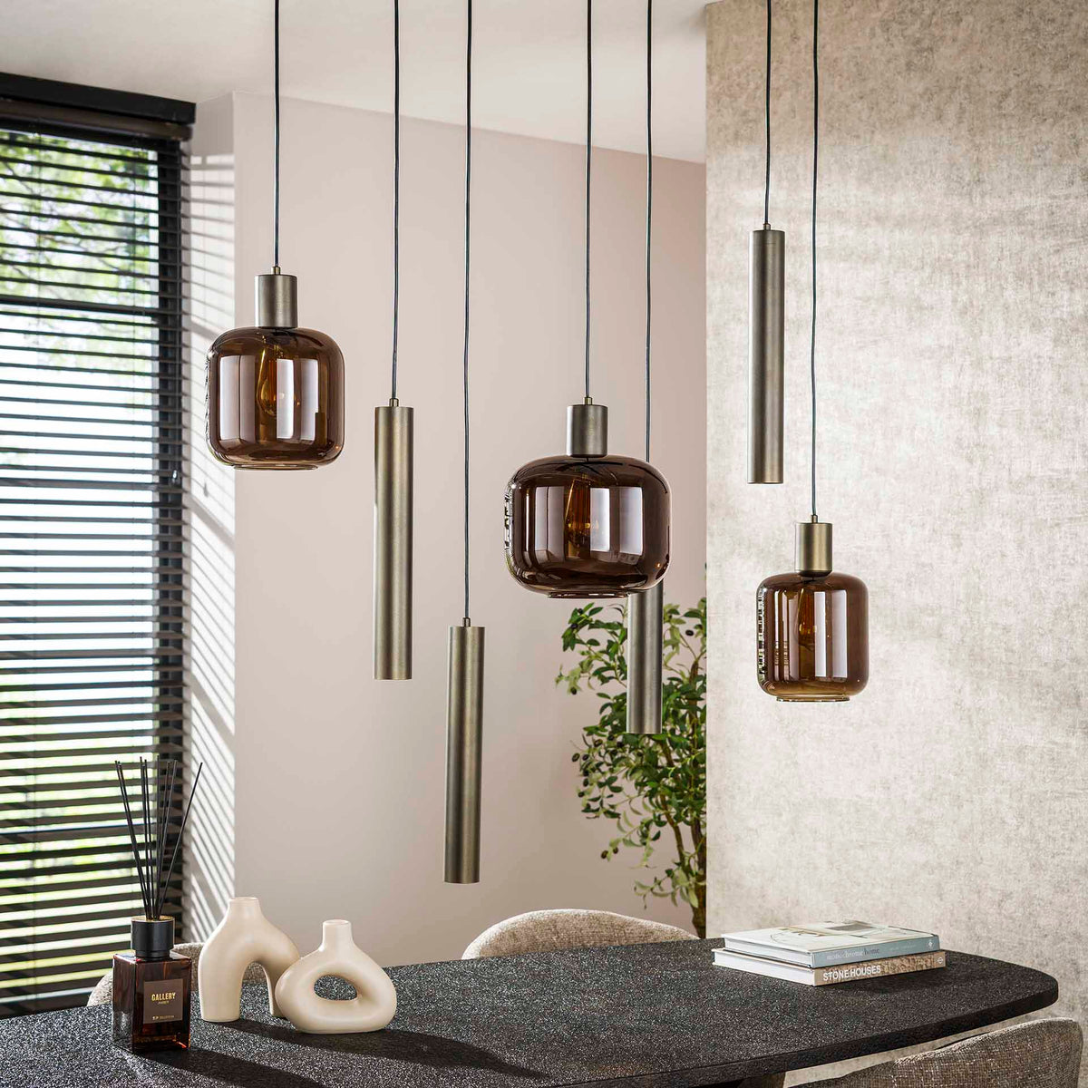 Hanging lamps - Hanging lamp Dax 7 - light bronze 105 cm - Dimehouse