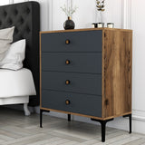 Chests of drawers - Chest of drawers Lizbon Walnut Anthracite Melamine 76x90.7x40 cm - 4 drawers - Dimehouse