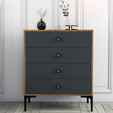 Chests of drawers - Chest of drawers Lizbon Walnut Anthracite Melamine 76x90.7x40 cm - 4 drawers - Dimehouse