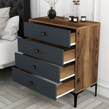 Chests of drawers - Chest of drawers Lizbon Walnut Anthracite Melamine 76x90.7x40 cm - 4 drawers - Dimehouse