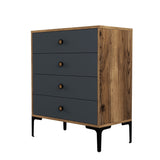 Chests of drawers - Chest of drawers Lizbon Walnut Anthracite Melamine 76x90.7x40 cm - 4 drawers - Dimehouse