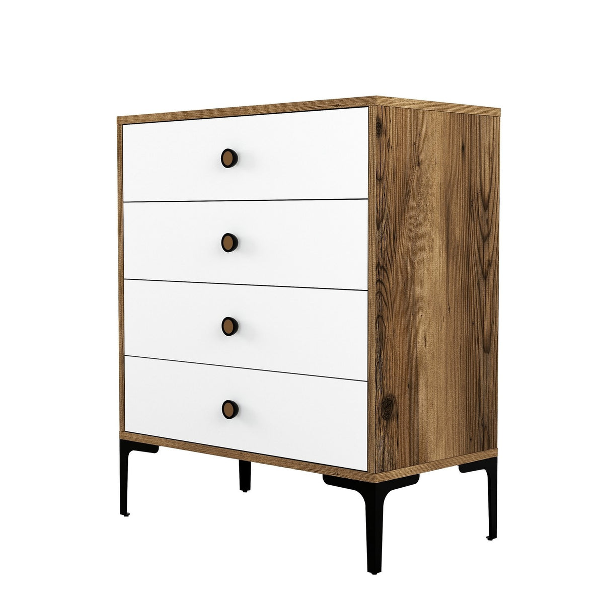 Chests of drawers - Chest of drawers Lizbon Walnut White Melamine 76x90.7x40 cm - 4 drawers - Dimehouse