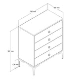 Chests of drawers - Chest of drawers Lizbon Walnut White Melamine 76x90.7x40 cm - 4 drawers - Dimehouse