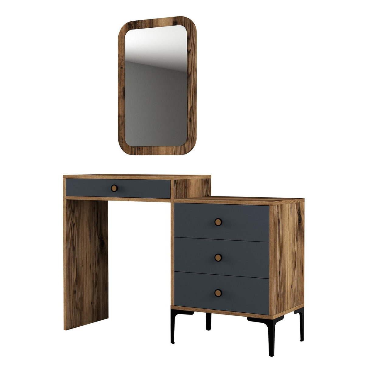 Chests of drawers - Chest of drawers Dressing table Lizbon Walnut Anthracite Melamine 124x84.7x40 cm - Dimehouse