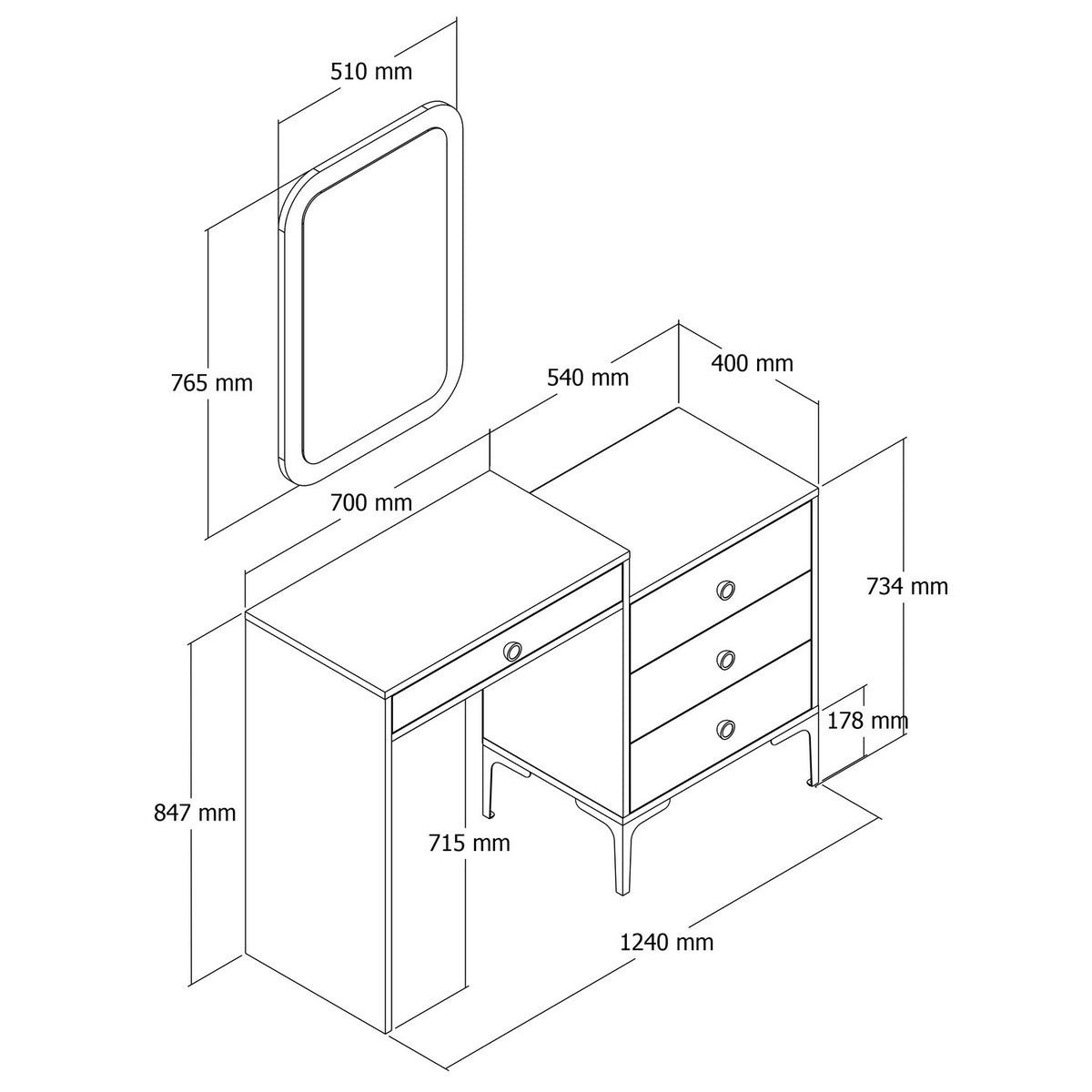 Chests of drawers - Chest of drawers Dressing table Lizbon Walnut Anthracite Melamine 124x84.7x40 cm - Dimehouse