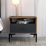Bedside tables - Bedside table Lizbon Walnut Anthracite Melamine 56x50.8x40 cm - Dimehouse