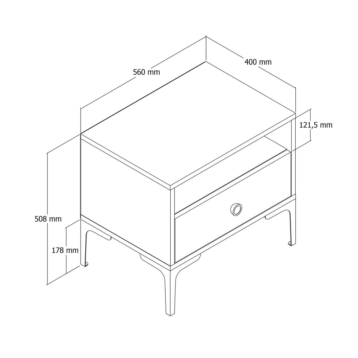 Bedside tables - Bedside table Lizbon Walnut Anthracite Melamine 56x50.8x40 cm - Dimehouse