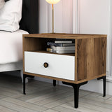 Bedside tables - Bedside table Lizbon Walnut White Melamine 56x50.8x40 cm - Dimehouse