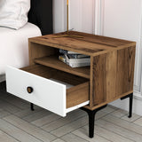Bedside tables - Bedside table Lizbon Walnut White Melamine 56x50.8x40 cm - Dimehouse