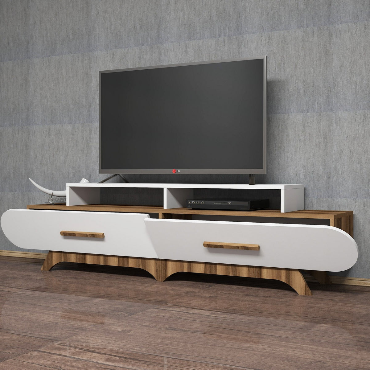 TV Furniture - TV Furniture Flora Walnut White Melamine 205x50x36.8 cm - Dimehouse