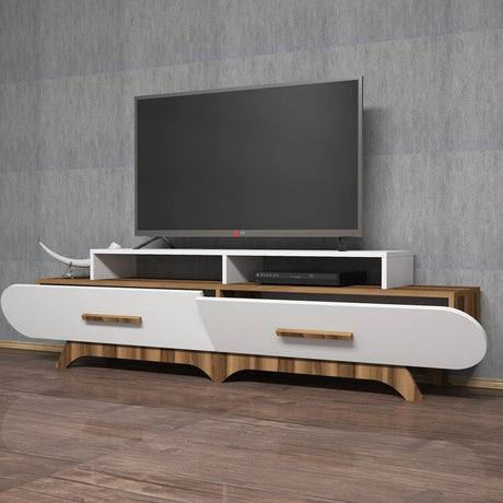 TV Furniture - TV Furniture Flora Walnut White Melamine 205x50x36.8 cm - Dimehouse