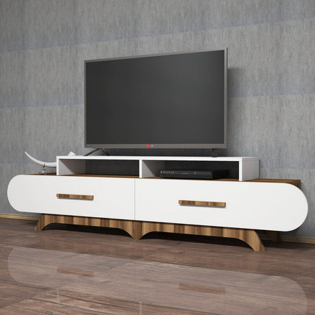 TV Furniture - TV Furniture Flora Walnut White Melamine 205x50x36.8 cm - Dimehouse