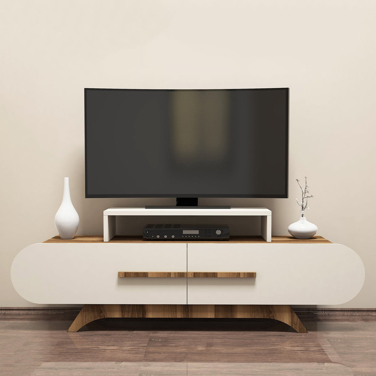 TV Furniture - TV Furniture Rose Walnut Cream Melamine 145x49.8x36.8 cm - Dimehouse
