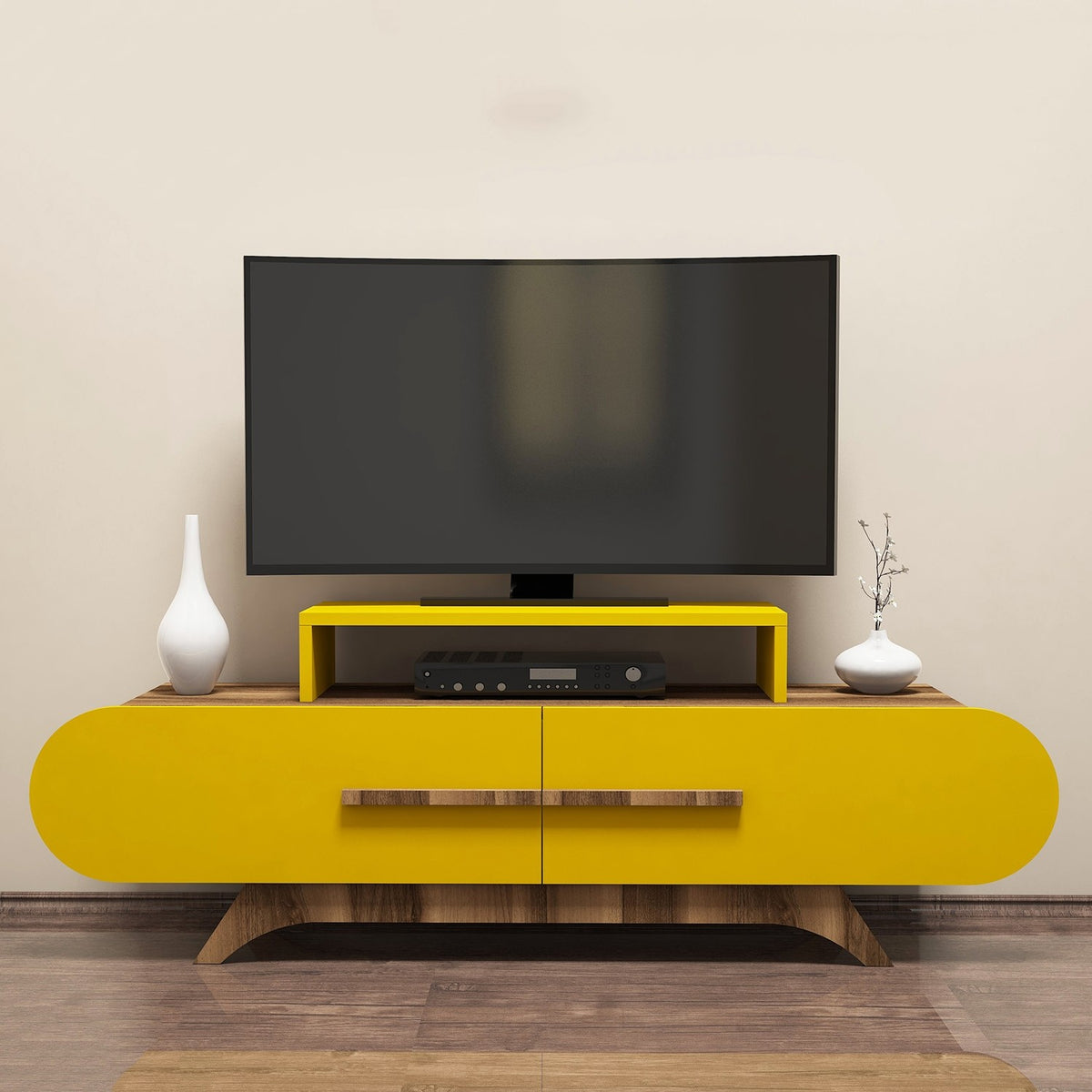 TV Furniture - TV Furniture Rose Walnut Yellow Melamine 145x49.8x36.8 cm - Dimehouse