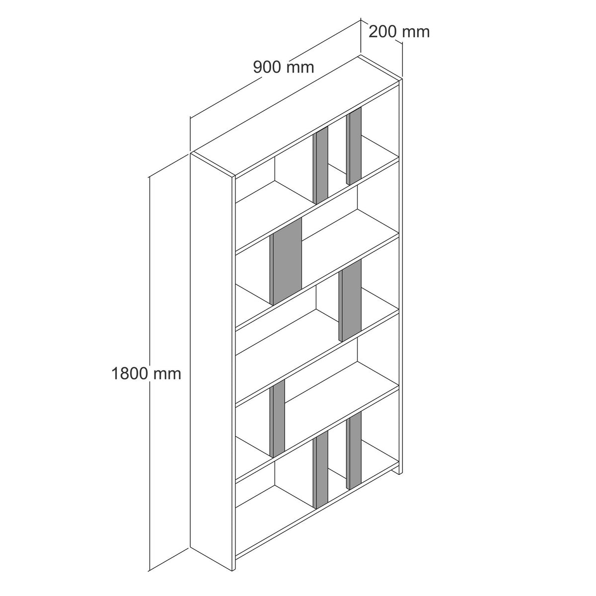 Bookcases - Asymmetrical bookcase walnut melamine Lima 90x180x20 cm - Dimehouse