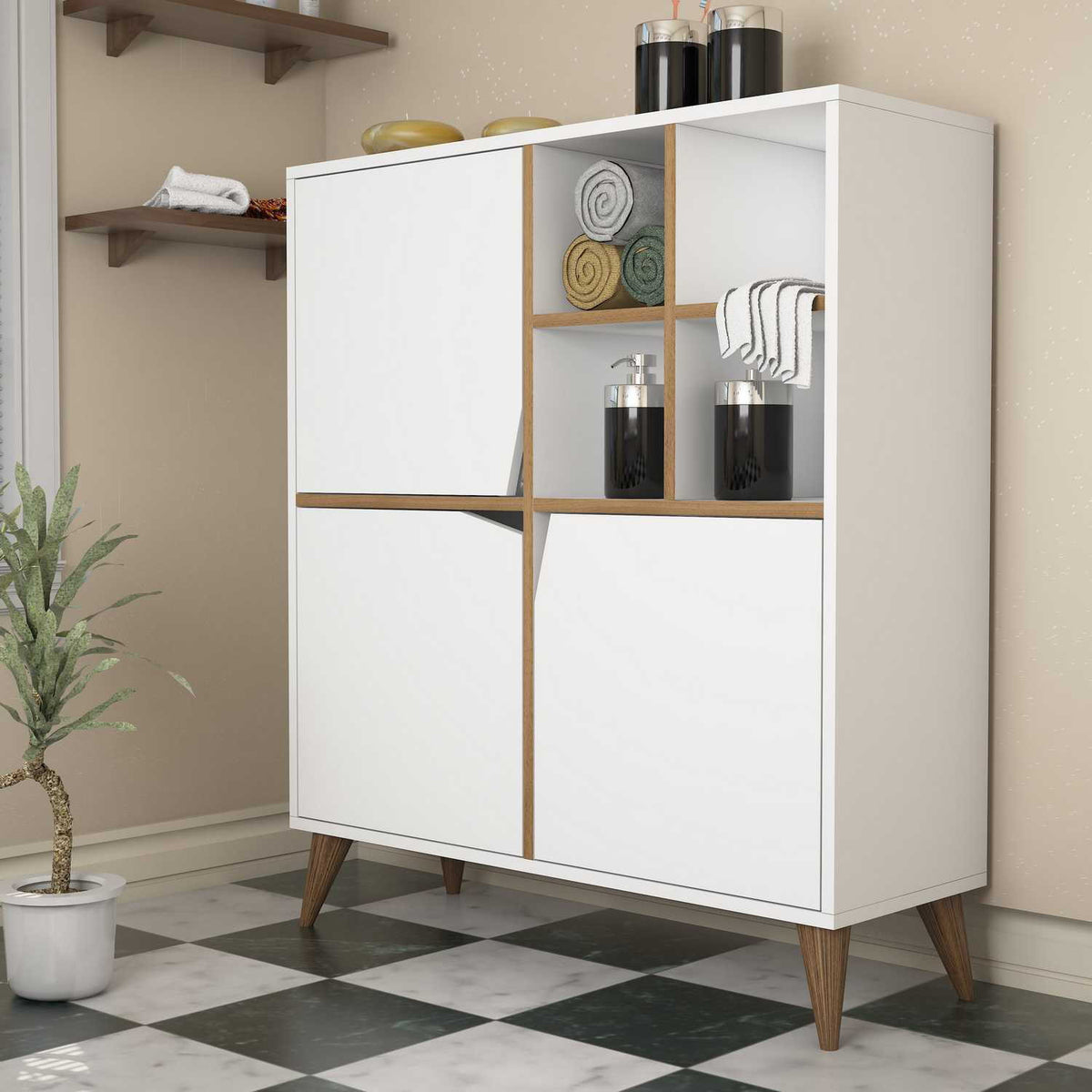 Wall cabinets - Wall cabinet Pulse White Walnut Melamine 100x115x30 cm - Dimehouse