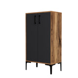 Shoe cabinets - Shoe cabinet Prag Walnut Anthracite Melamine 60x111x35 cm - Dimehouse