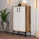 Shoe cabinets - Shoe cabinet Prag Walnut White Melamine 60x111x35 cm - Dimehouse