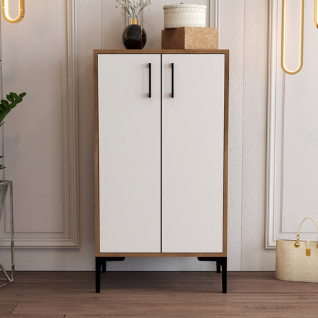 Shoe cabinets - Shoe cabinet Prag Walnut White Melamine 60x111x35 cm - Dimehouse