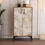 Shoe cabinets - Shoe cabinet Prag Walnut White Marble Melamine 60x111x35 cm - Dimehouse