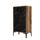 Shoe cabinets - Shoe cabinet Prag Walnut Black Melamine 60x111x35 cm - Dimehouse