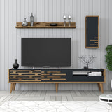TV Furniture - TV Furniture Set Valensiya Walnut Anthracite Melamine 180x35x45 cm - Dimehouse