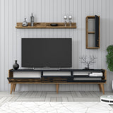 TV Furniture - TV Furniture Set Valensiya Walnut Anthracite Melamine 180x35x45 cm - Dimehouse