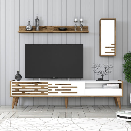 TV Furniture - TV Furniture Set Valensiya Walnut White Melamine 180x35x45 cm - Dimehouse