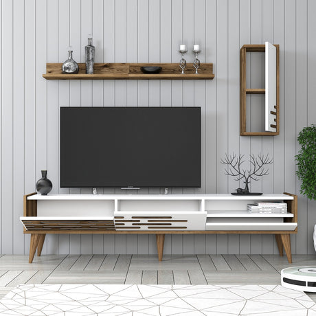 TV Furniture - TV Furniture Set Valensiya Walnut White Melamine 180x35x45 cm - Dimehouse