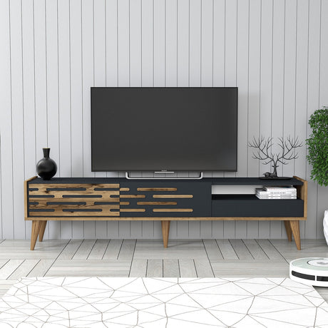 TV Furniture - TV Furniture Valensiya Walnut Anthracite Melamine 180x35x45 cm - Dimehouse