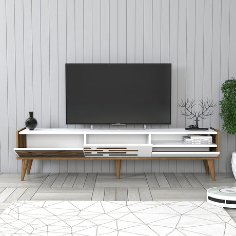 TV Furniture - TV Furniture Valensiya Walnut White Melamine 180x35x45 cm - Dimehouse