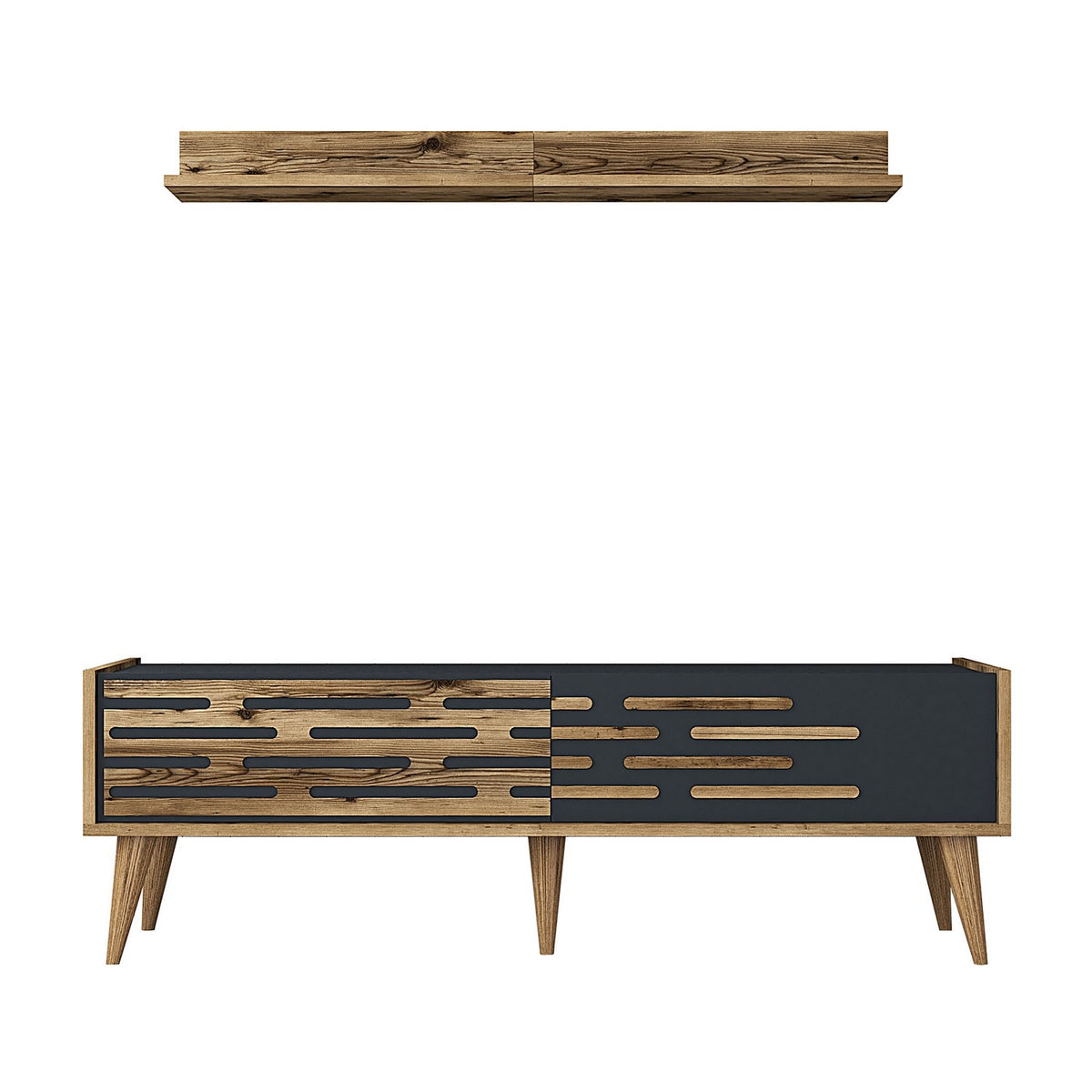 TV Furniture - TV Furniture Set Valensiya Walnut Anthracite Melamine 140x35x45 cm - Dimehouse