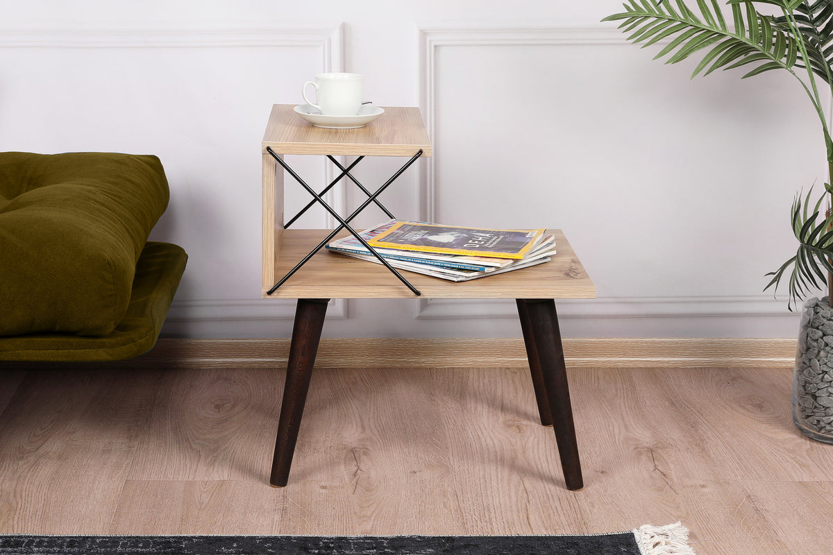 Bedside tables - Bedside table Cross Oak Melamine 50x55x40 cm - Dimehouse