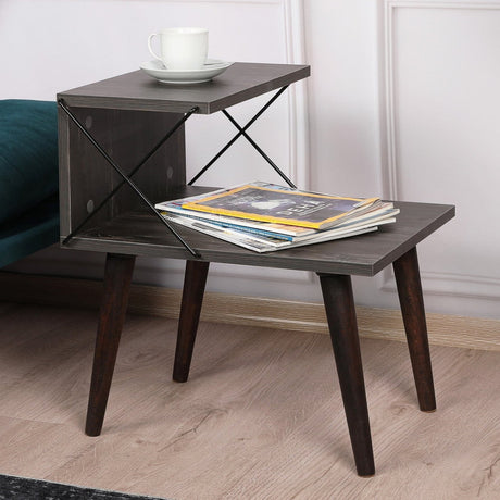 Bedside tables - Bedside table Cross Dark Brown Melamine 50x55x40 cm - Dimehouse