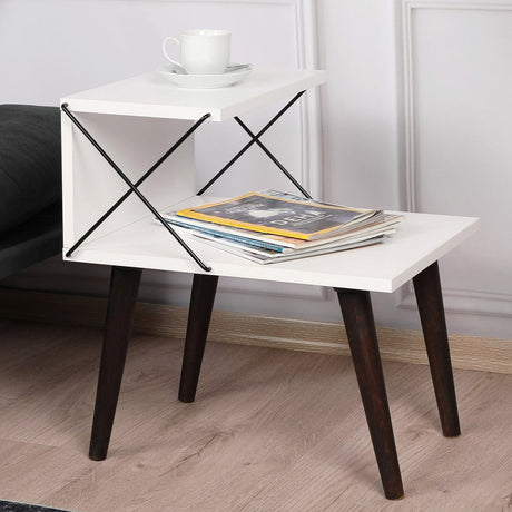 Bedside tables - Bedside table Cross White Melamine 50x55x40 cm - Dimehouse