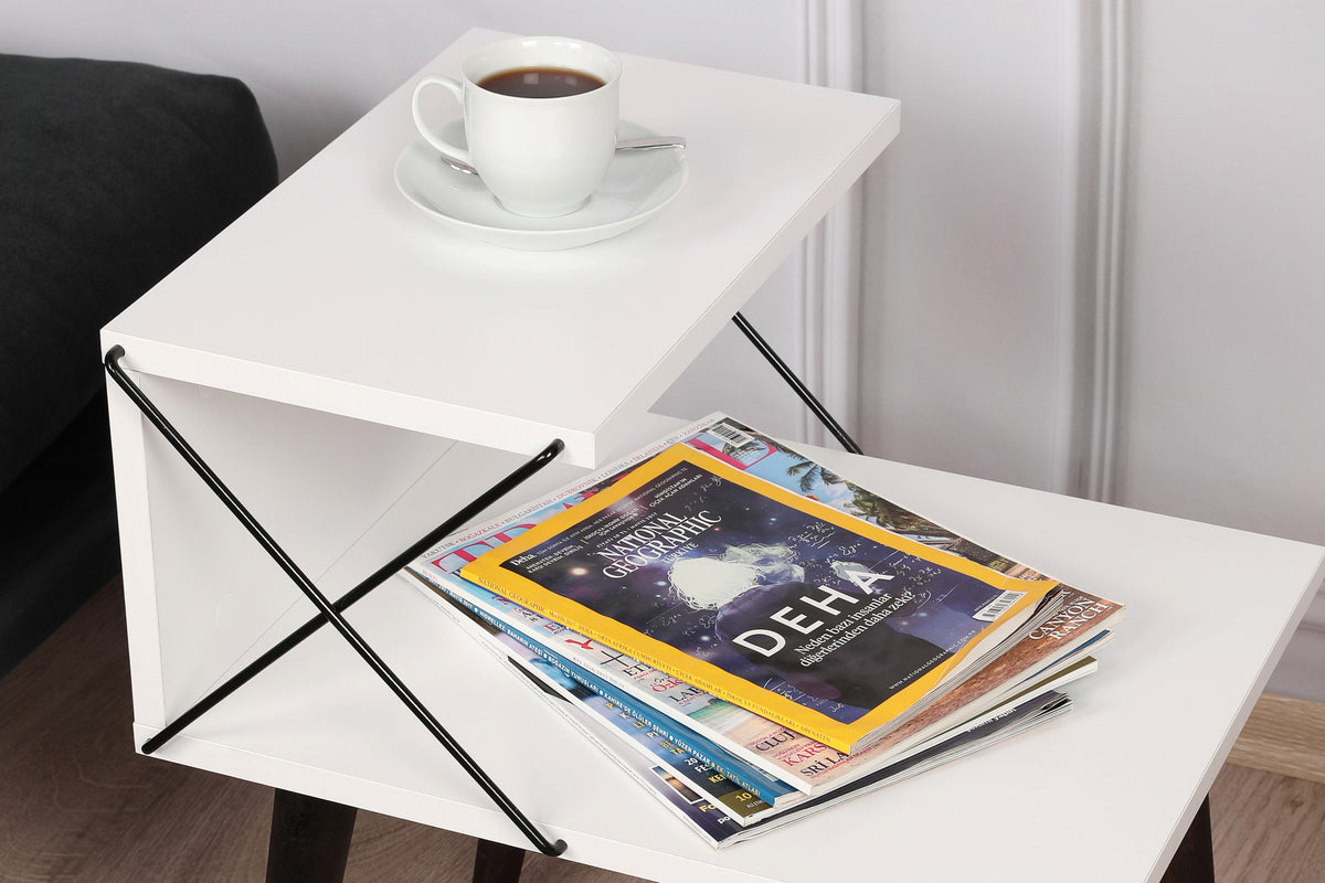Bedside tables - Bedside table Cross White Melamine 50x55x40 cm - Dimehouse