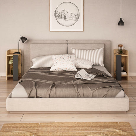 Bedside tables - Bedside table Set of 2 Elos Oak Anthracite Melamine 25x60x27 cm - Dimehouse