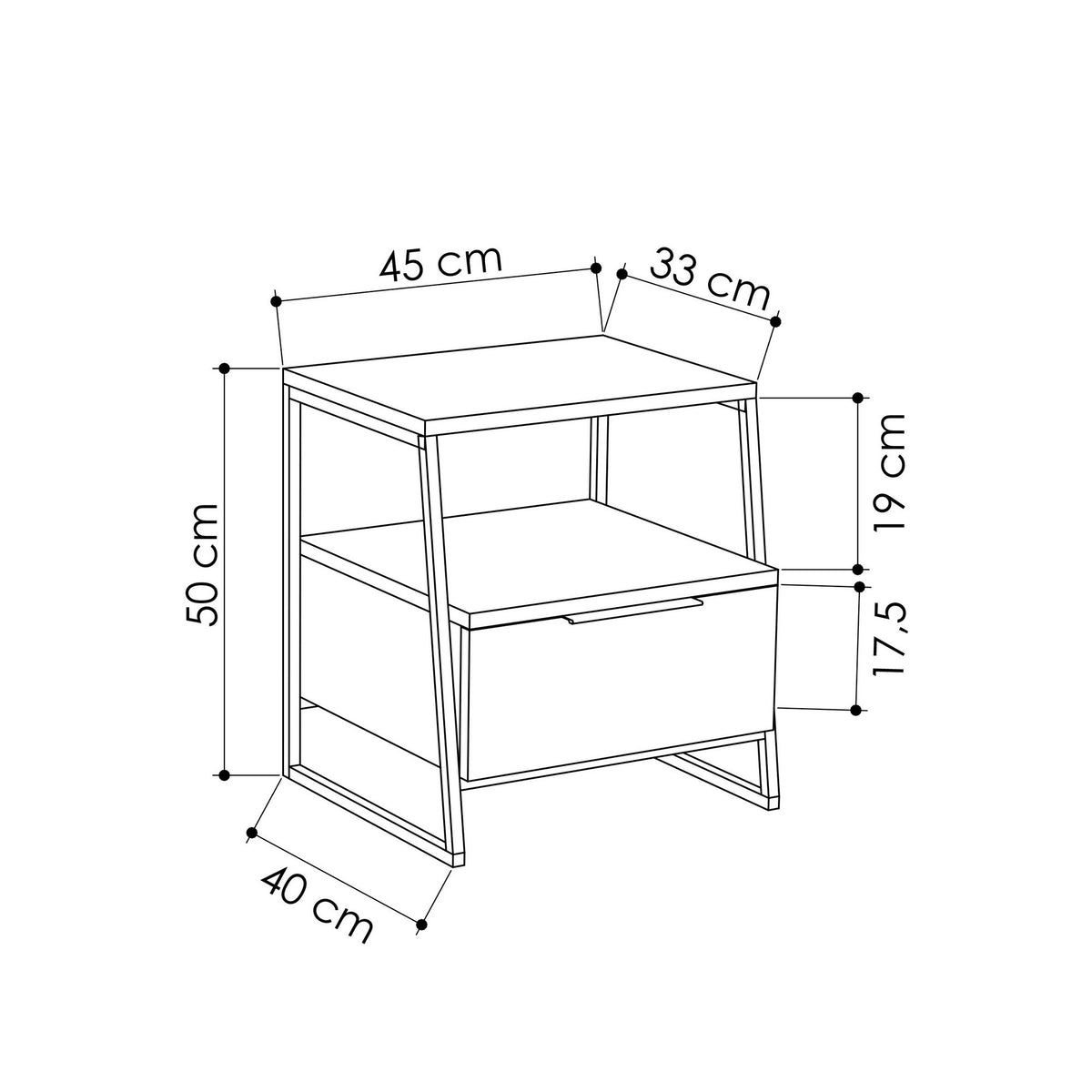 Bedside tables - Bedside table Pal Anthracite Melamine 45x50x40 cm - Dimehouse