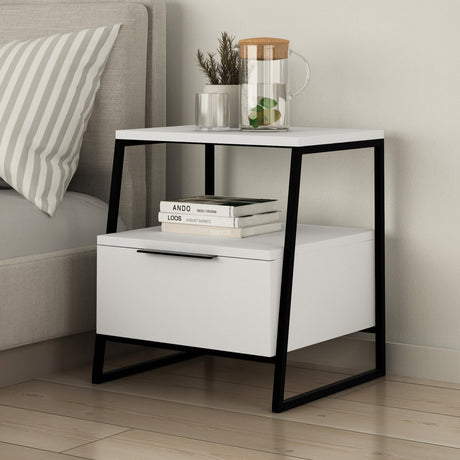 Bedside tables - Bedside table Pal White Melamine 45x50x40 cm - Dimehouse