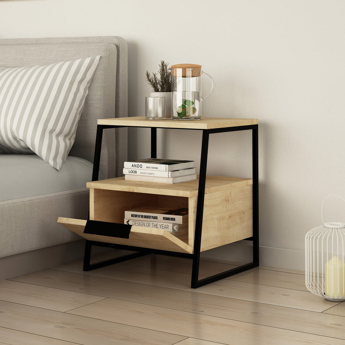 Bedside tables - Bedside table Pal Oak Melamine 45x50x40 cm - Dimehouse