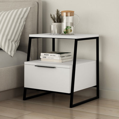 Bedside tables - Bedside table Pal White Black Melamine 45x50x41 cm - Dimehouse