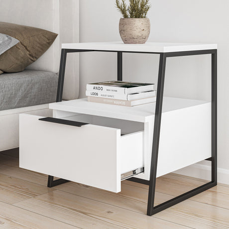 Bedside tables - Bedside table Pal White Black Melamine 45x50x41 cm - Dimehouse