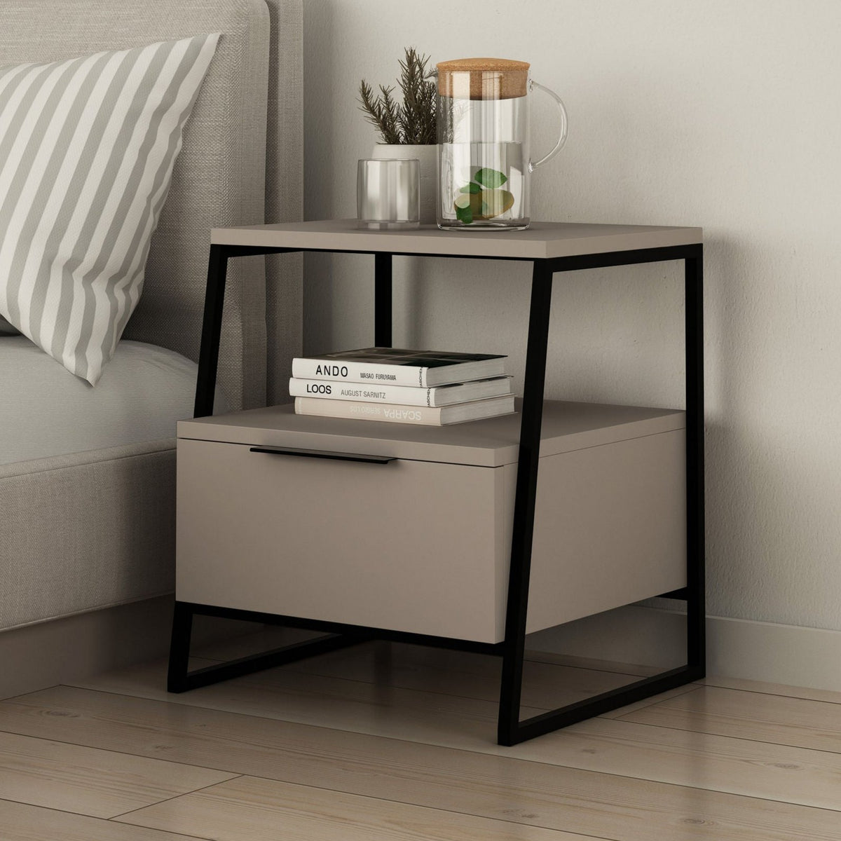 Bedside tables - Bedside table Pal Mocha Black Melamine 45x50x41 cm - Dimehouse